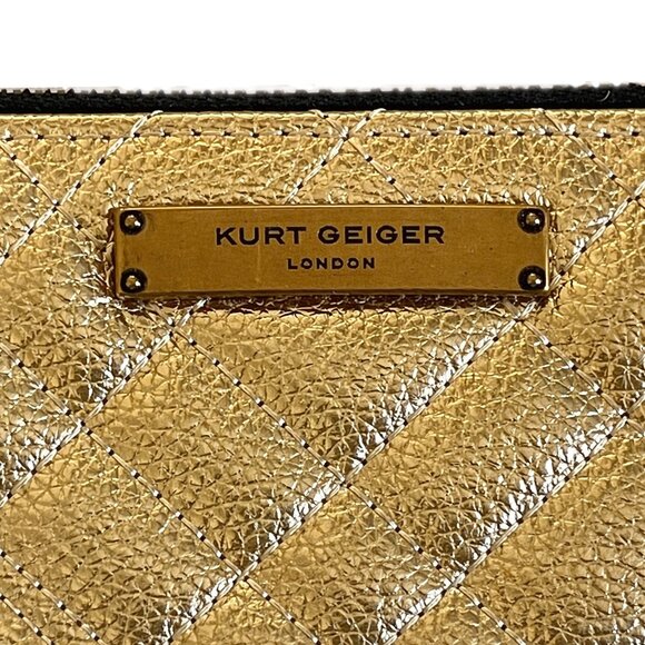 Kurt Geiger London Metallic Gold Quilted Leather Zip-Around Wallet NWT - Picture 4 of 8
